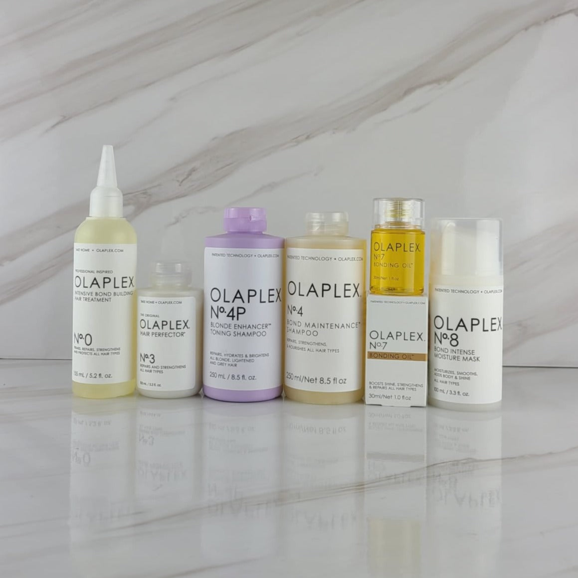 OLAPLEX No. 0, 3, 4P, 4, 7 y 8 TRATAMIENTO PARA EL CABELLO Juego de 6 piezas