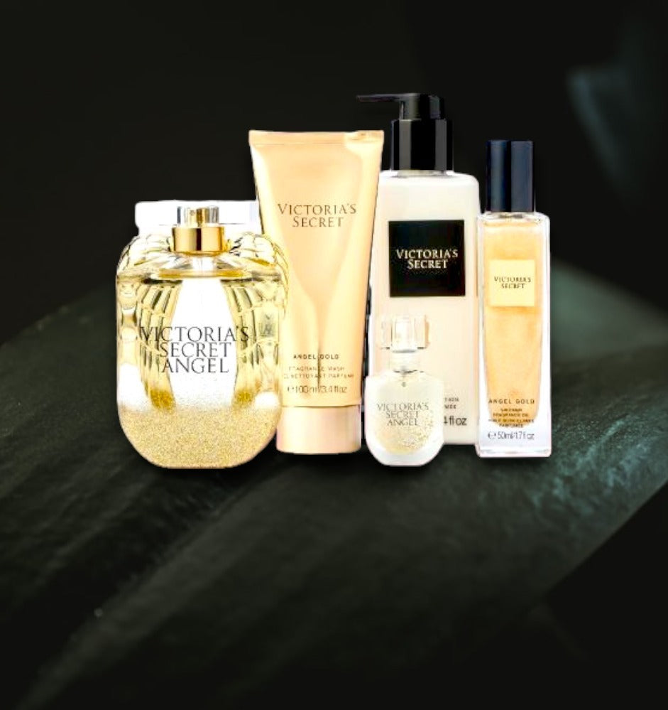 Victoria's Secret Angel Gold Colección de estuches de perfume, juego de 5 piezas 