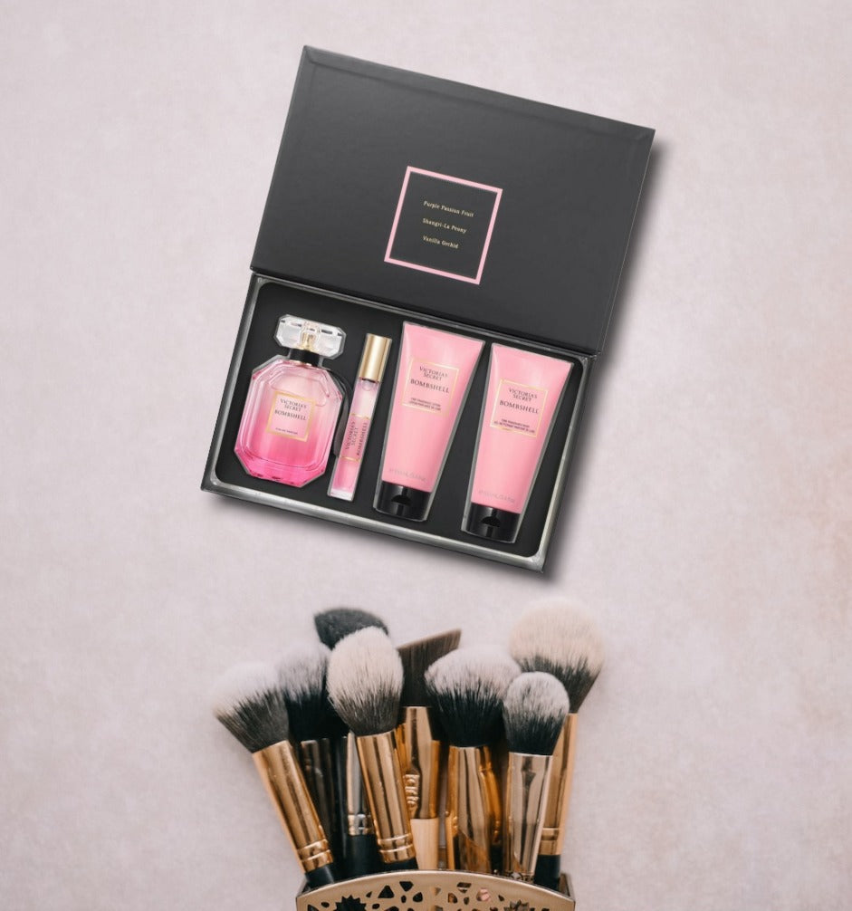 Kit de lujo con fragancia, loción corporal y perfume Victoria's Secret Bombshell, 4 piezas