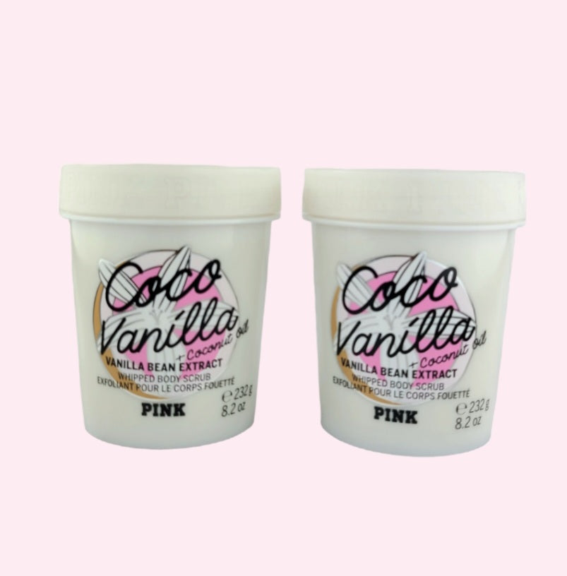 Victoria's Secret Pink Coco Vanilla exfoliante corporal suavizante, juego de 2 piezas