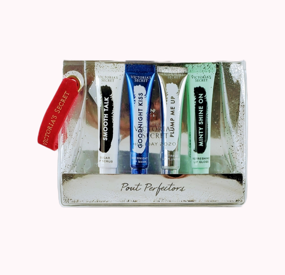 Victoria's Secret Pout Perfectors Kit de brillo labial, rellenador y suavizante, estuche de 4 piezas