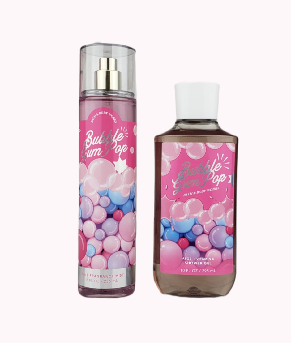 Bath &amp; Body Works Bubble Gum Pop Juego de gel de ducha y niebla con fragancia fina